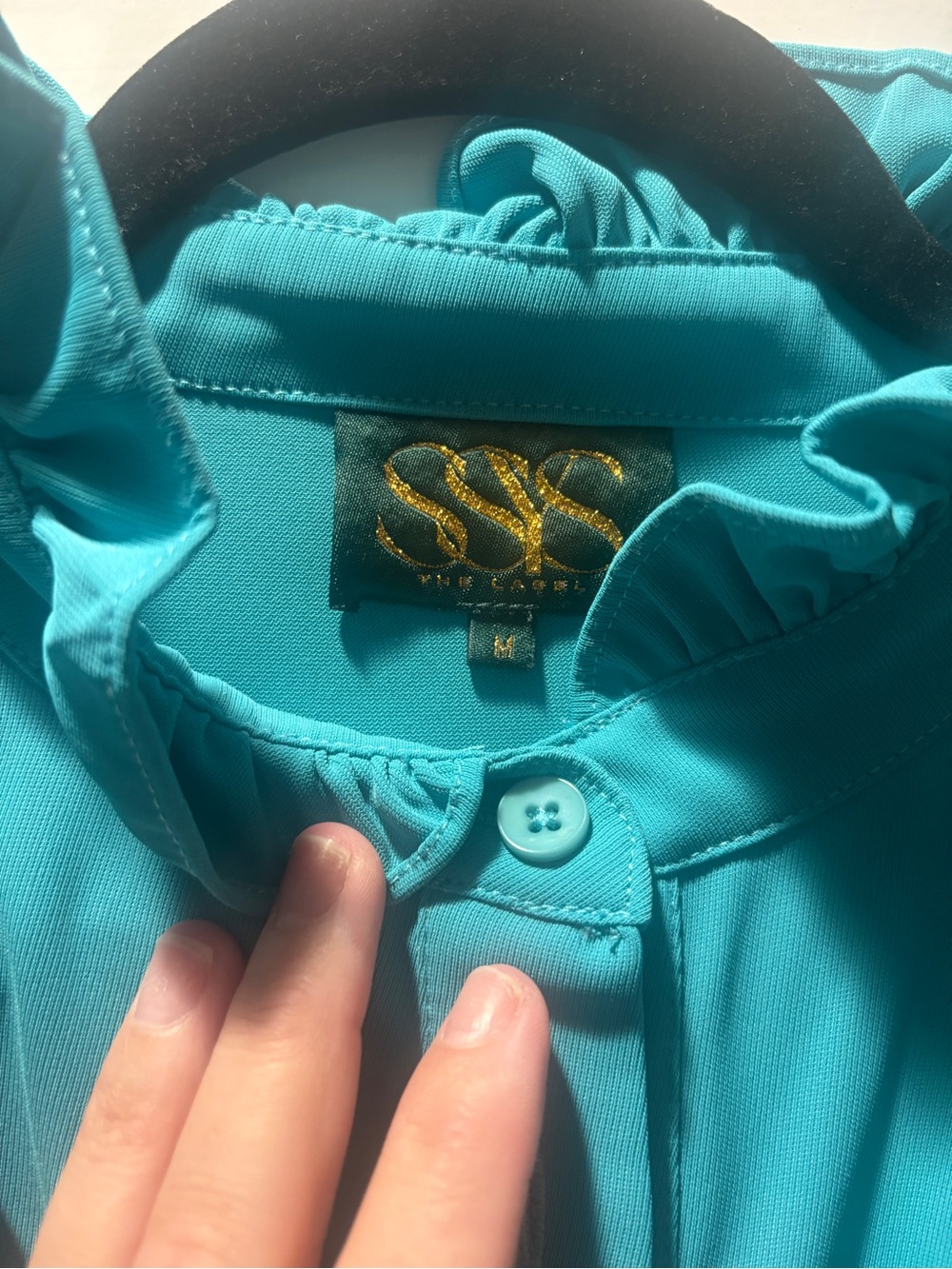 SSYS Ruffled High-Neck Blouse in Turquoise - Picture 3 of 3